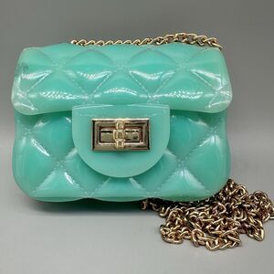 Jelly Plastic Mini Purse Mint Green Quilted 23” Drop